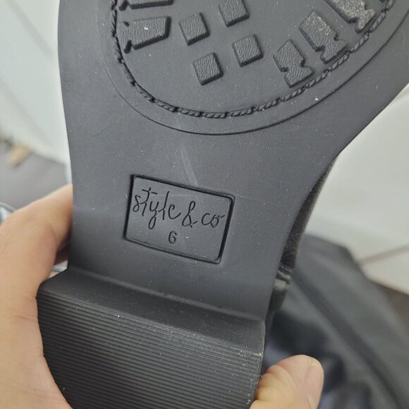 NWT Style & Co Black Knee-High Faux Leather Boots Women Straps & Side Zipper - Picture 8 of 9